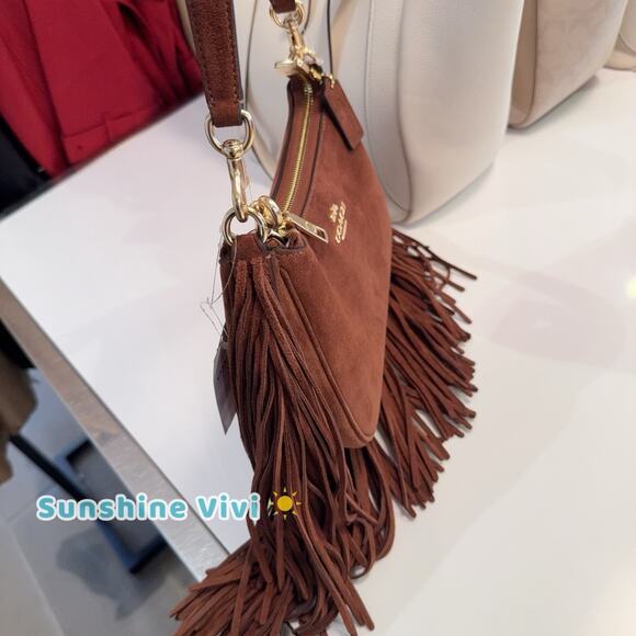 NWT Coach Coach Teri Shoulder Bag With Fringe CCC66, suede/Im/Vintage Brown - Picture 3 of 14